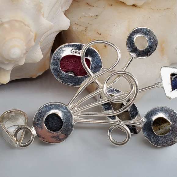 Natural Abalone Labradorite Ruby Moonstone 925 Silver - Picture 6 of 7